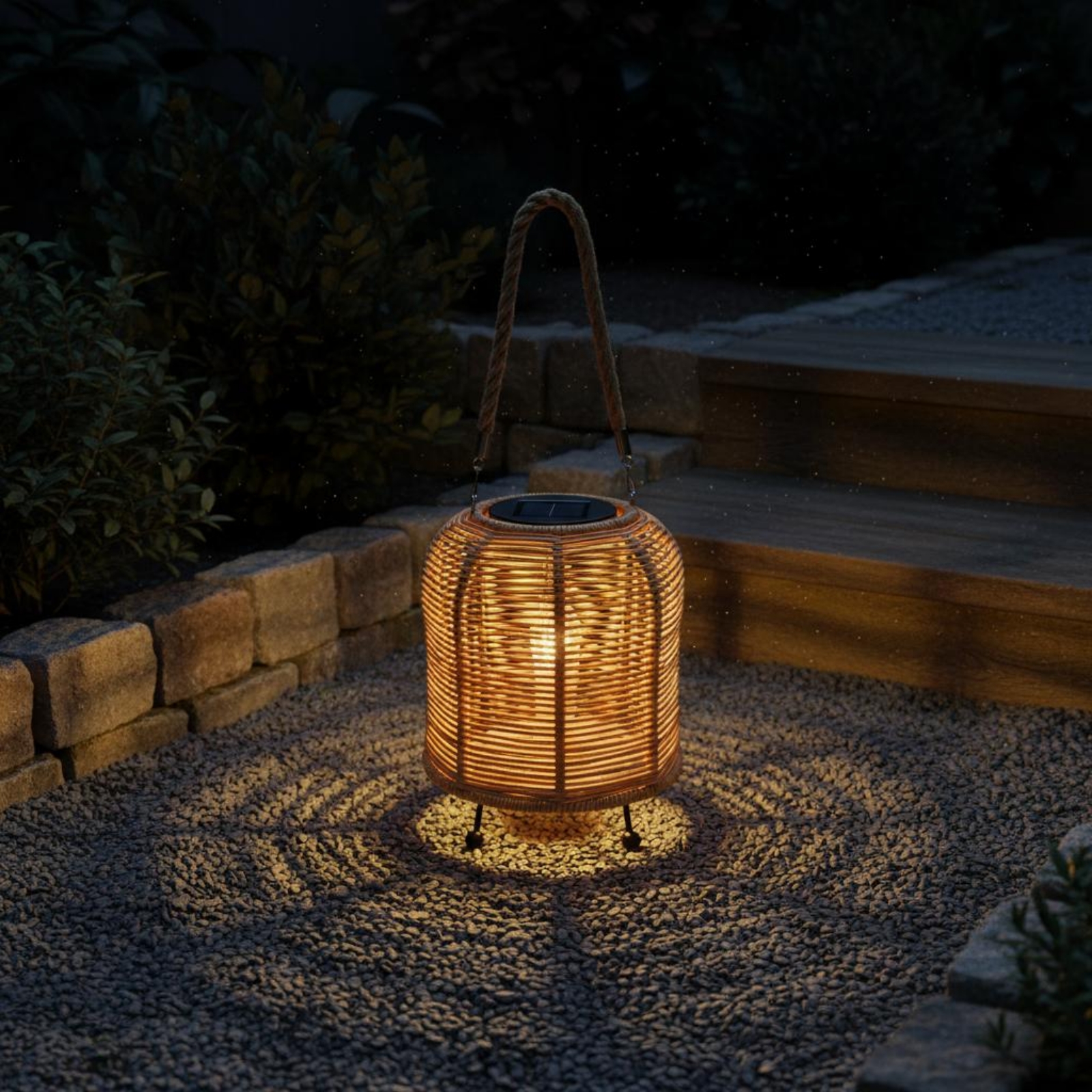 Outdoor Lighting Restaurant - Handwoven Solar Lantern Braided Rope Handle