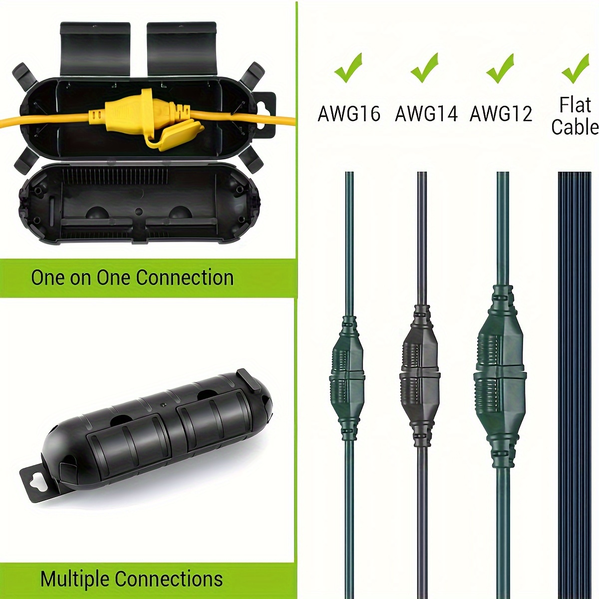 Outdoor Lighting Extension Cord - 1/3pcs Waterproof Black Extension Cord Cover