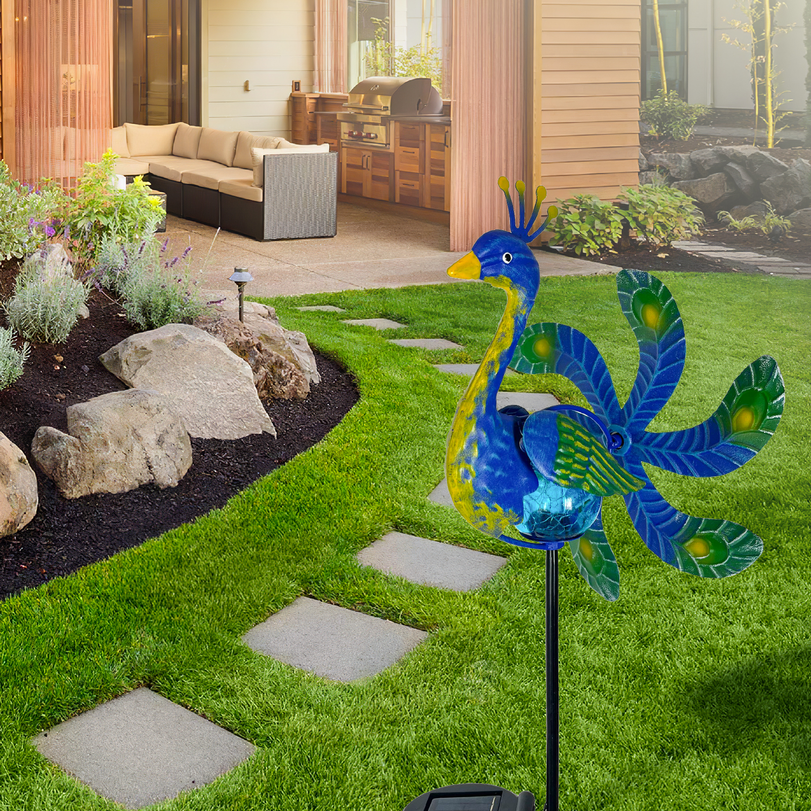 Solar Path Light - Solar Wind Spinner Peacock Outdoor Wind