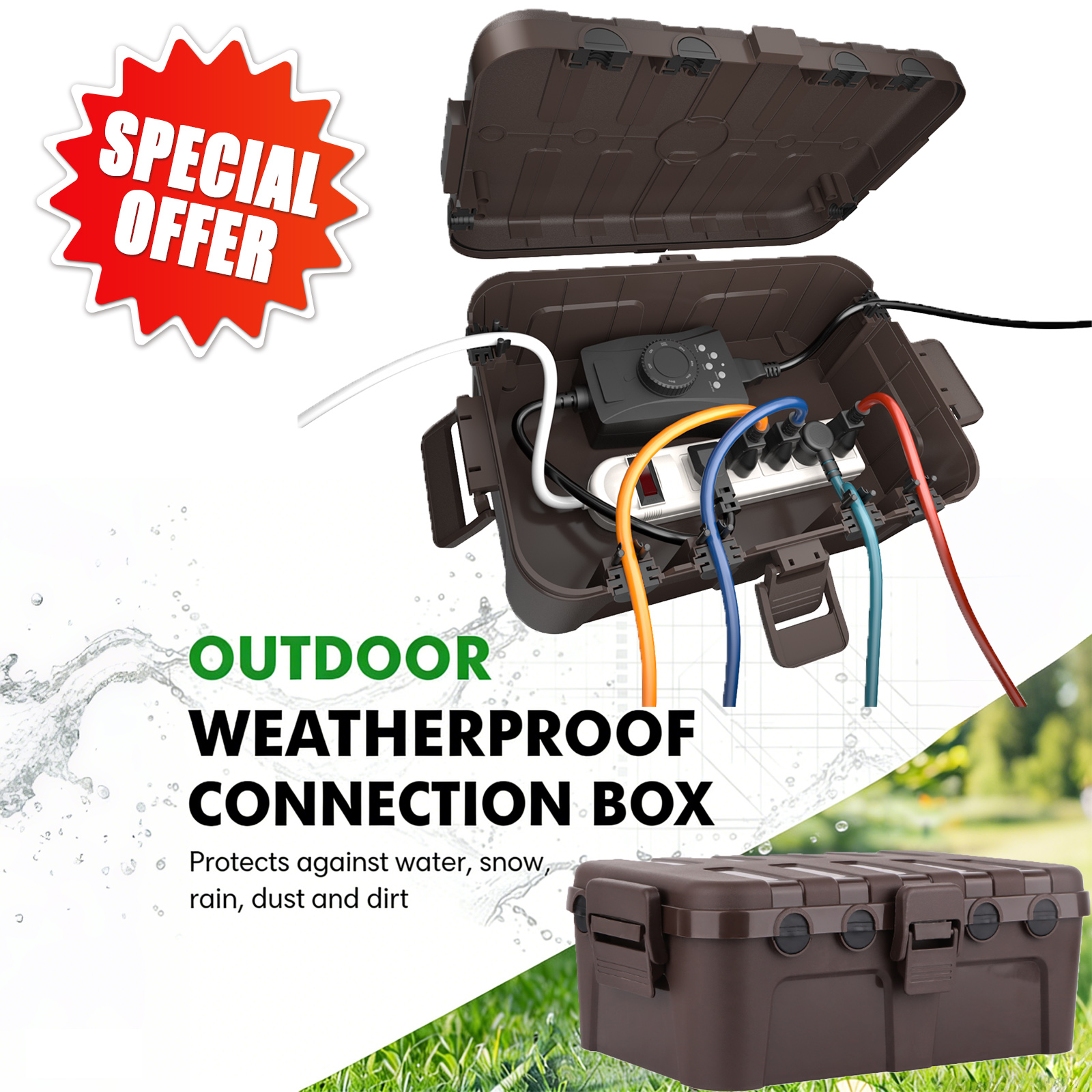 Outdoor Lighting Extension Cord - Waterproof Electrical Box Large Outdoor Waterproof