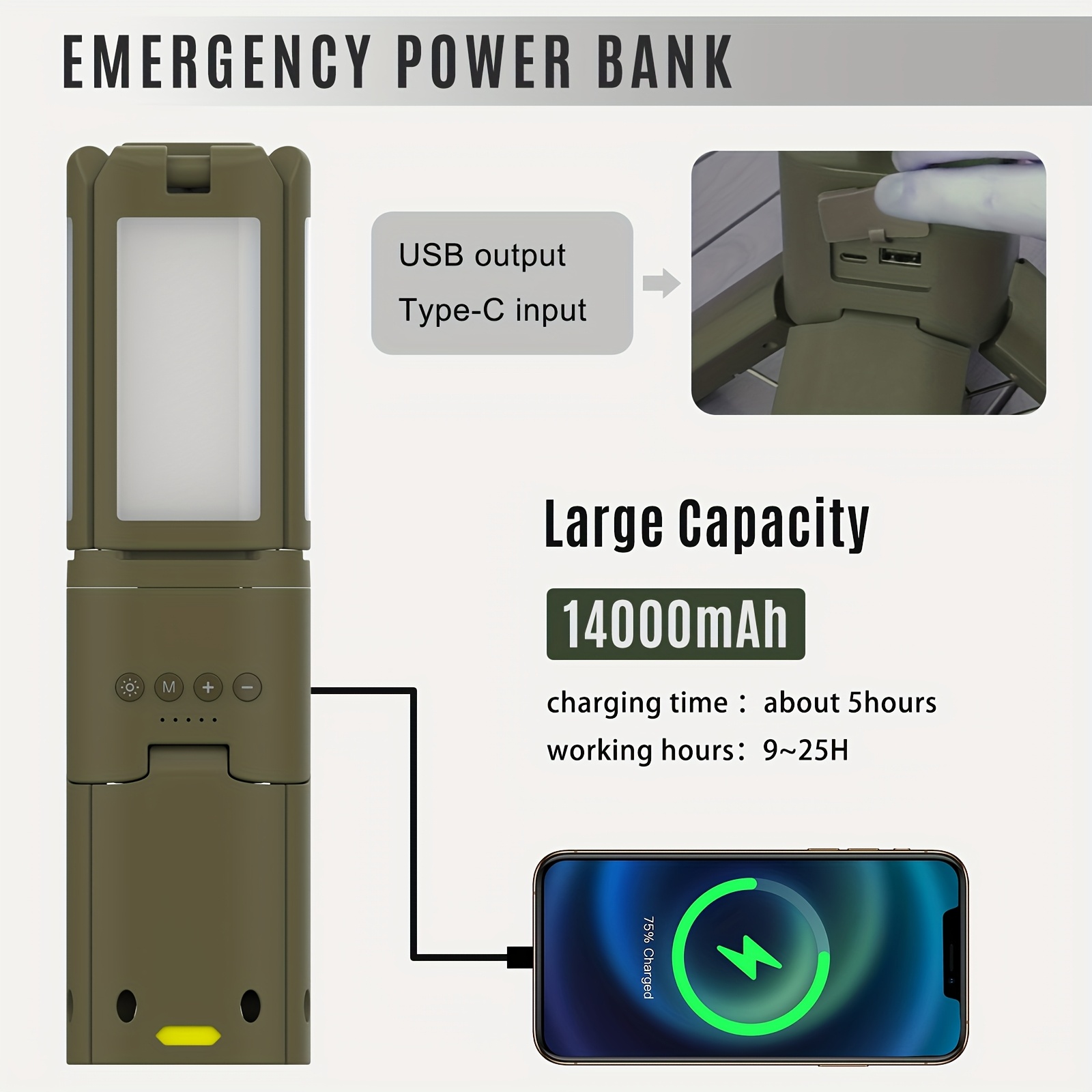 Camping Lantern, 14000mAh Rech - Outdoor Lighting Lamps reseña y precio